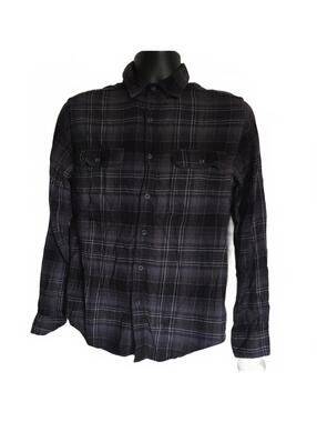 Men's Black and Gray Plaid Button-Up Shirt